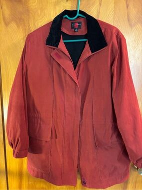 Gallery Red Suede-Look Trench Coat with Black Collar